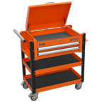 Superline PRO® Heavy-Duty Mobile Tool & Parts Trolley with Lockable Top & 2 Drawers - Orange AP760MO