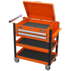 Superline PRO® Heavy-Duty Mobile Tool & Parts Trolley with Lockable Top & 2 Drawers - Orange AP760MO