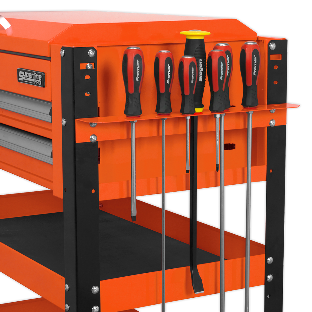 Superline PRO® Heavy-Duty Mobile Tool & Parts Trolley with Lockable Top & 2 Drawers - Orange AP760MO