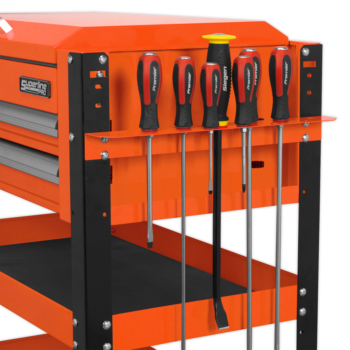 Superline PRO® Heavy-Duty Mobile Tool & Parts Trolley with Lockable Top & 2 Drawers - Orange AP760MO