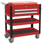 Heavy-Duty Mobile Tool & Parts Trolley with Lockable Top & 2 Drawers - Red AP760M