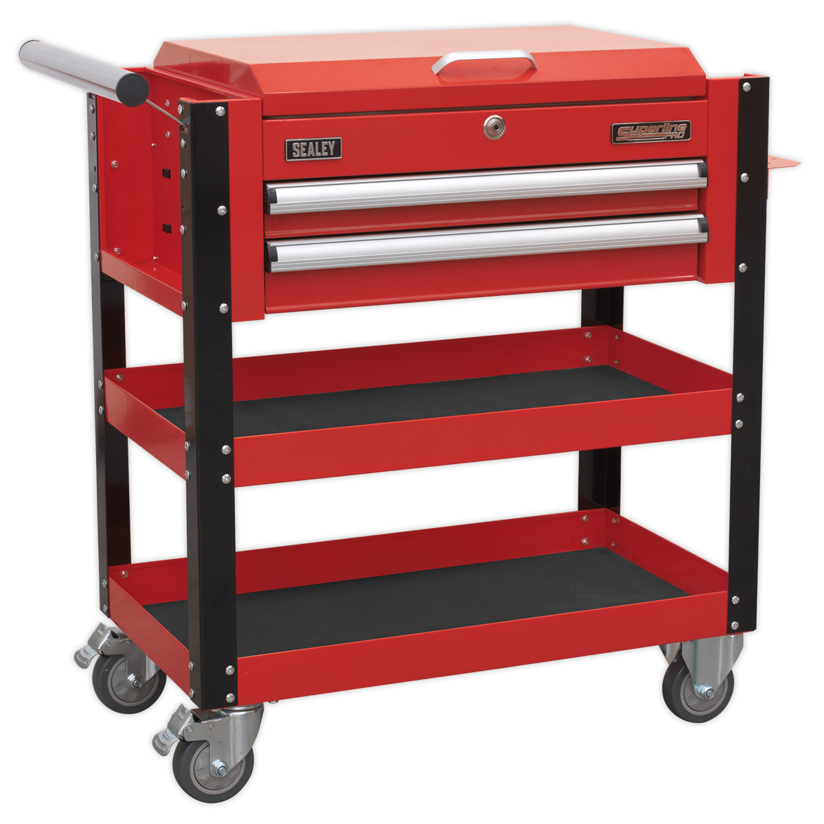 Heavy-Duty Mobile Tool & Parts Trolley with Lockable Top & 2 Drawers - Red AP760M