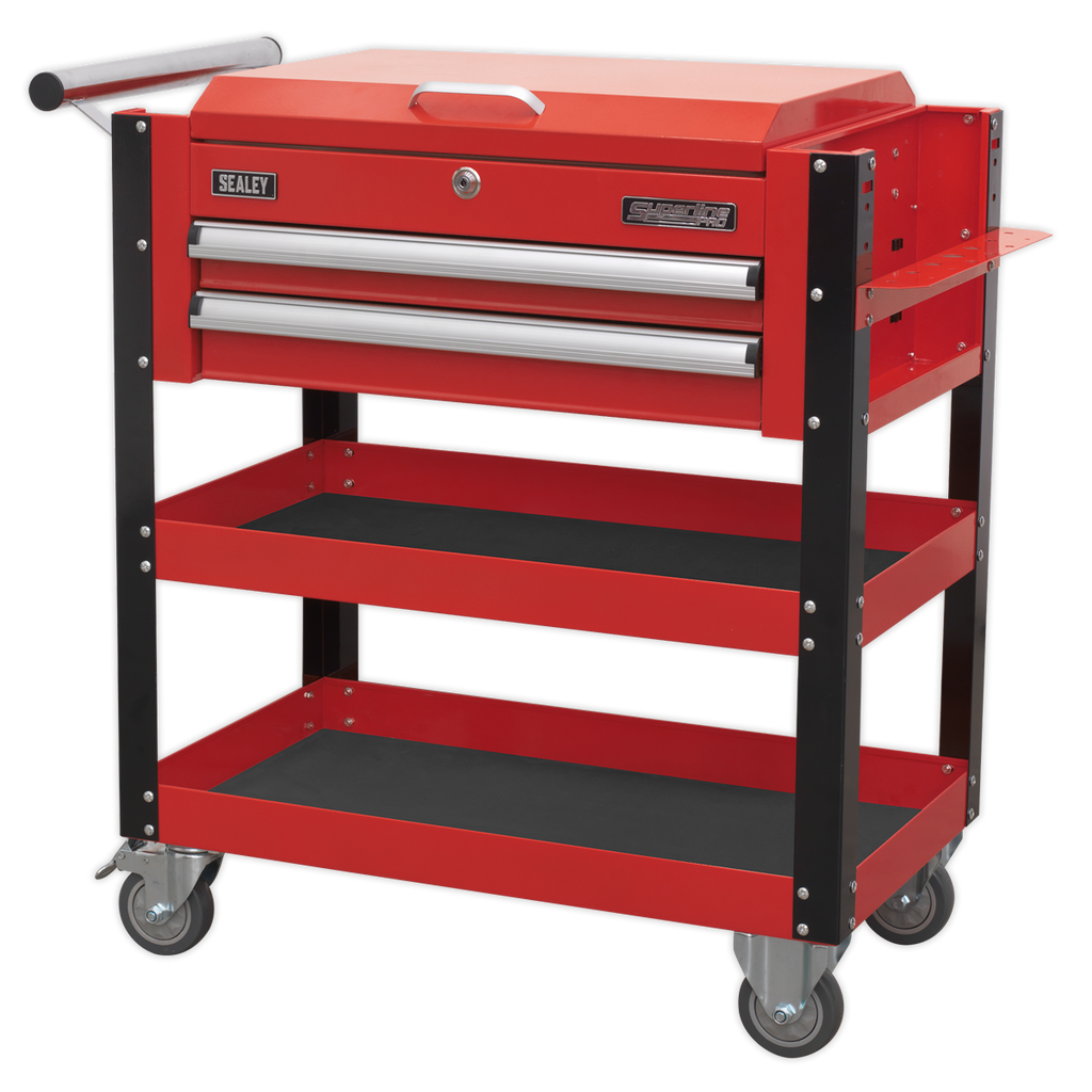 Heavy-Duty Mobile Tool & Parts Trolley with Lockable Top & 2 Drawers - Red AP760M