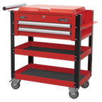 Heavy-Duty Mobile Tool & Parts Trolley with Lockable Top & 2 Drawers - Red AP760M