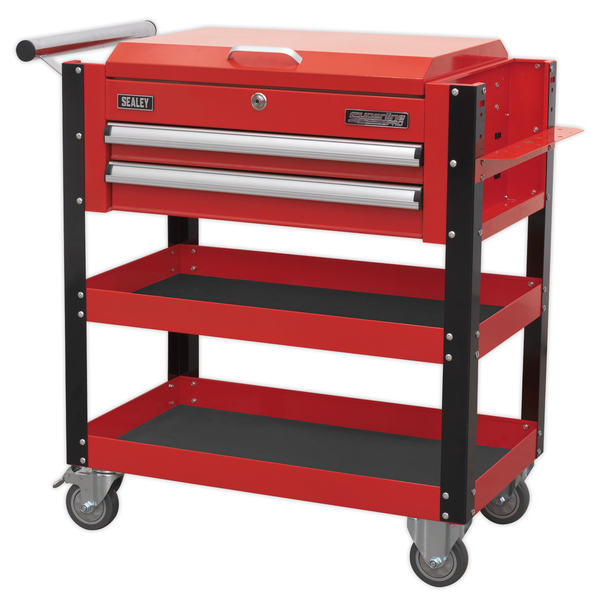 Heavy-Duty Mobile Tool & Parts Trolley with Lockable Top & 2 Drawers - Red AP760M