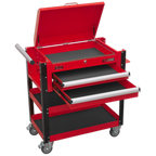 Heavy-Duty Mobile Tool & Parts Trolley with Lockable Top & 2 Drawers - Red AP760M