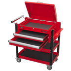 Heavy-Duty Mobile Tool & Parts Trolley with Lockable Top & 2 Drawers - Red AP760M