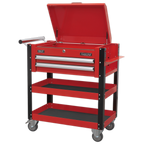 Heavy-Duty Mobile Tool & Parts Trolley with Lockable Top & 2 Drawers - Red AP760M