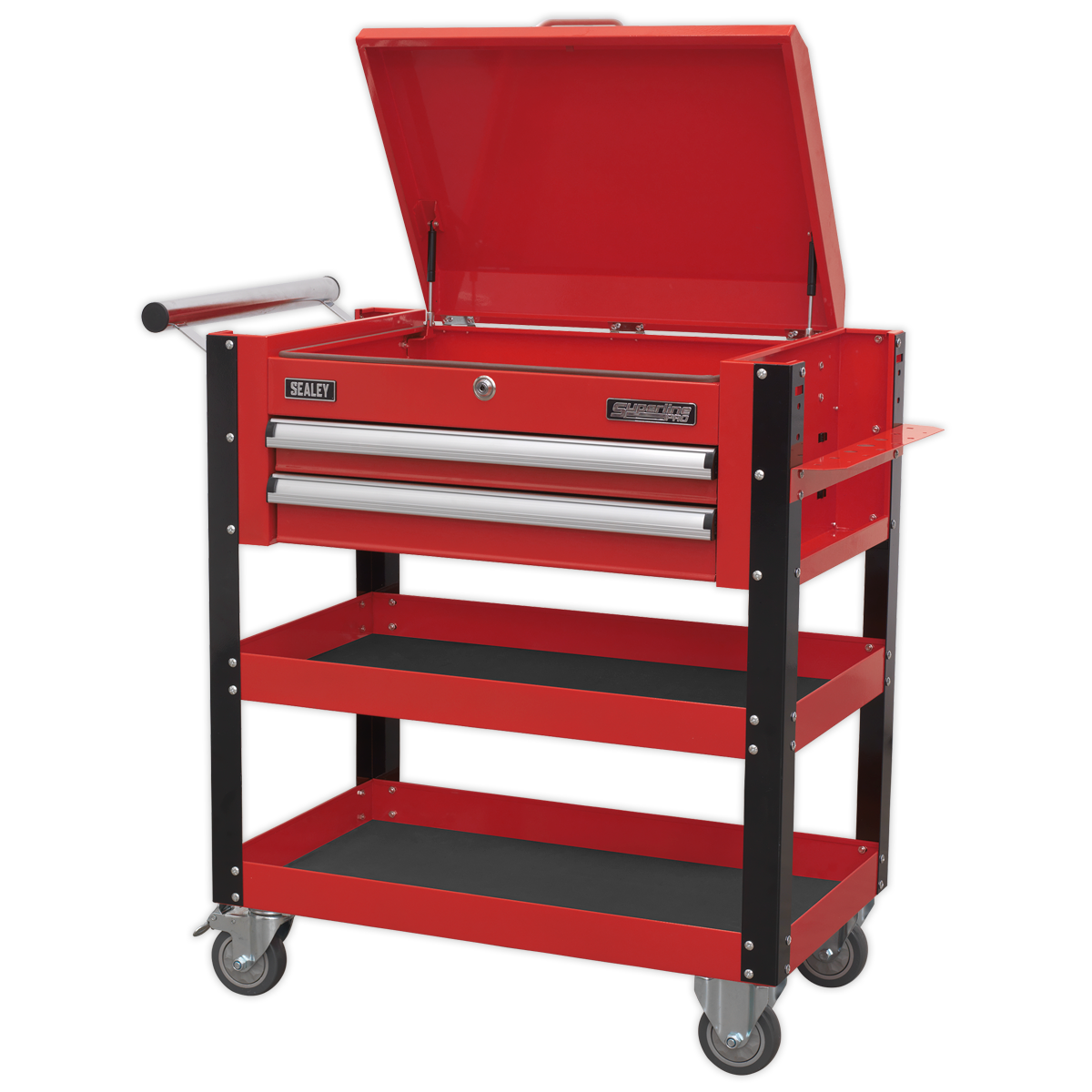 Heavy-Duty Mobile Tool & Parts Trolley with Lockable Top & 2 Drawers - Red AP760M