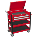 Heavy-Duty Mobile Tool & Parts Trolley with Lockable Top & 2 Drawers - Red AP760M