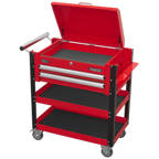 Heavy-Duty Mobile Tool & Parts Trolley with Lockable Top & 2 Drawers - Red AP760M