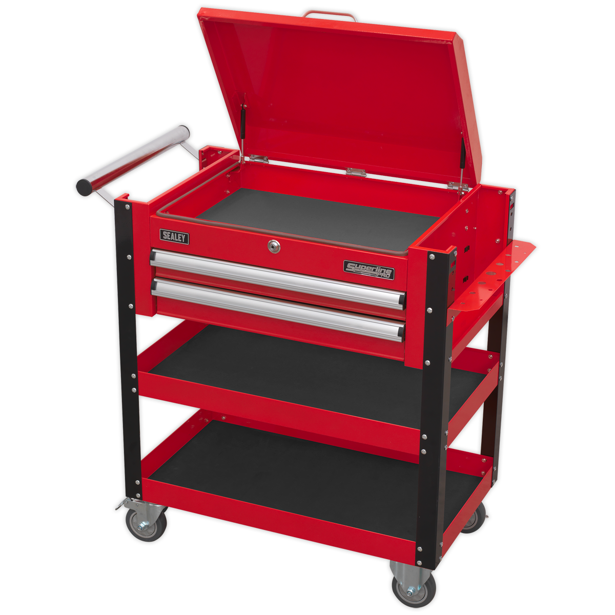 Heavy-Duty Mobile Tool & Parts Trolley with Lockable Top & 2 Drawers - Red AP760M