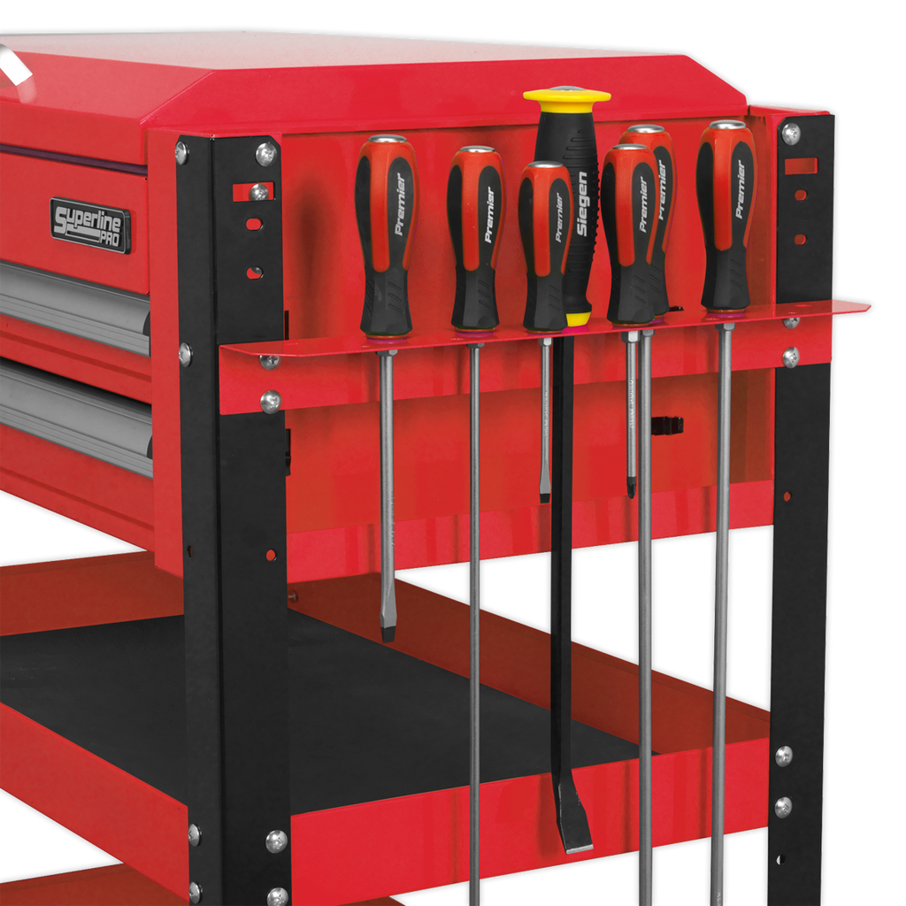 Heavy-Duty Mobile Tool & Parts Trolley with Lockable Top & 2 Drawers - Red AP760M