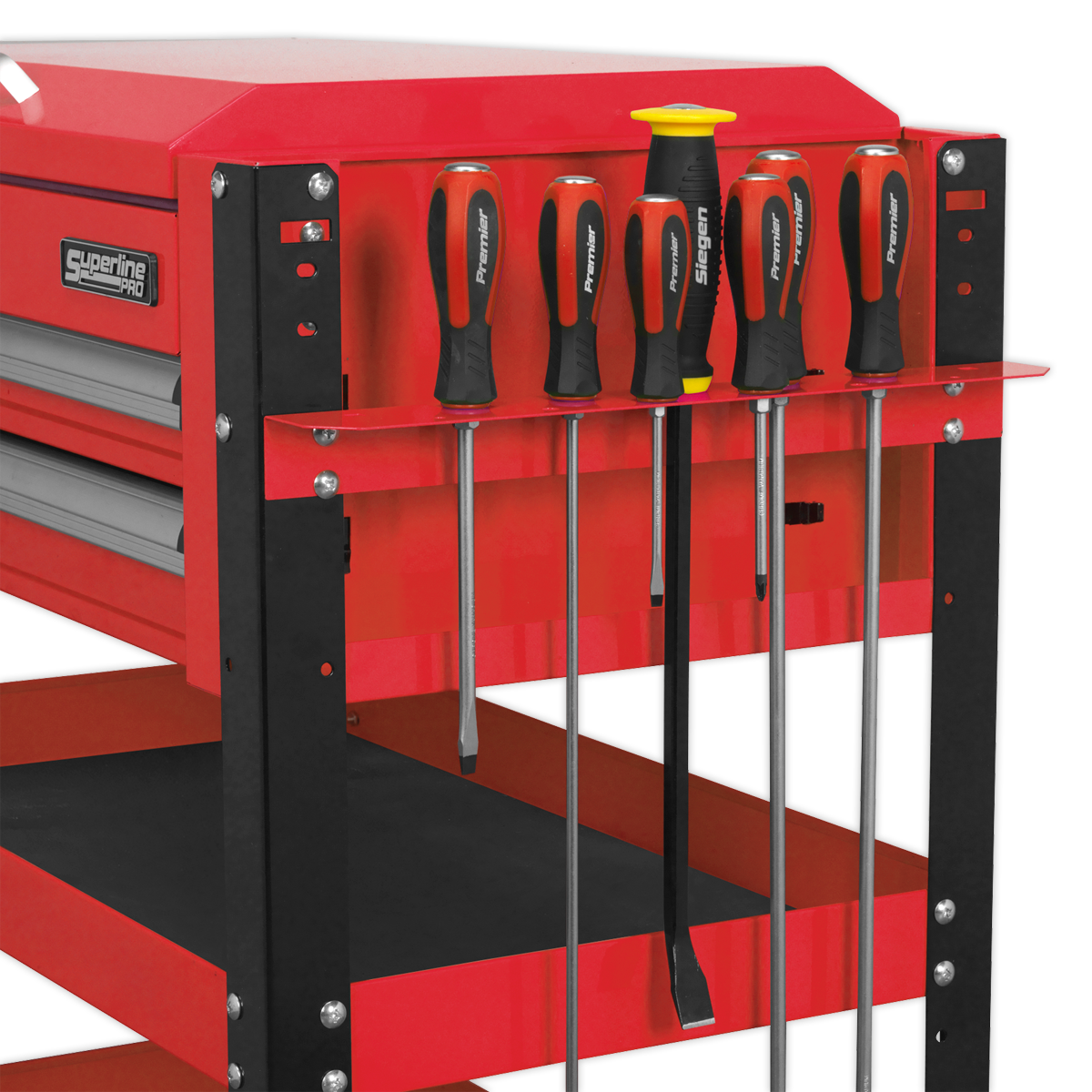 Heavy-Duty Mobile Tool & Parts Trolley with Lockable Top & 2 Drawers - Red AP760M
