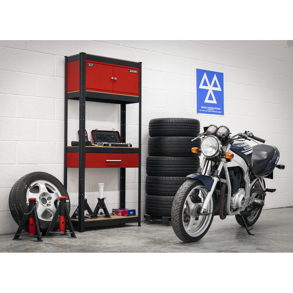 Shelving Unit 4-Tier with Cupboard & Drawer 150kg Capacity Per Level AP830R