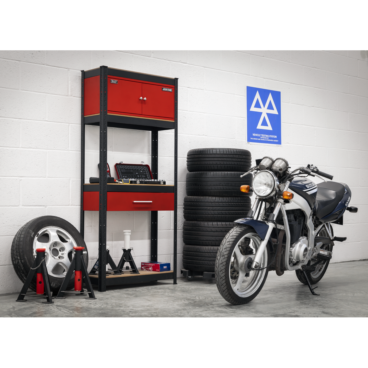 Shelving Unit 4-Tier with Cupboard & Drawer 150kg Capacity Per Level AP830R