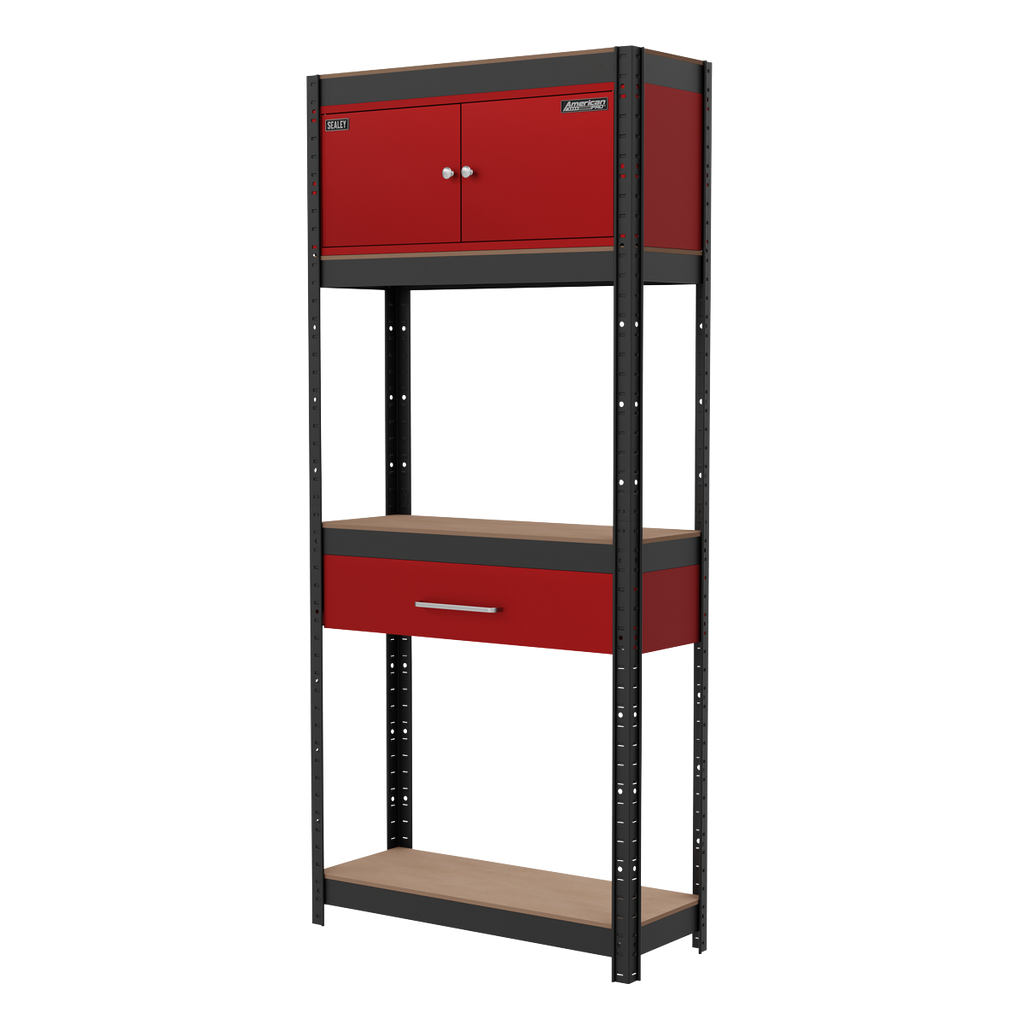 Shelving Unit 4-Tier with Cupboard & Drawer 150kg Capacity Per Level AP830R