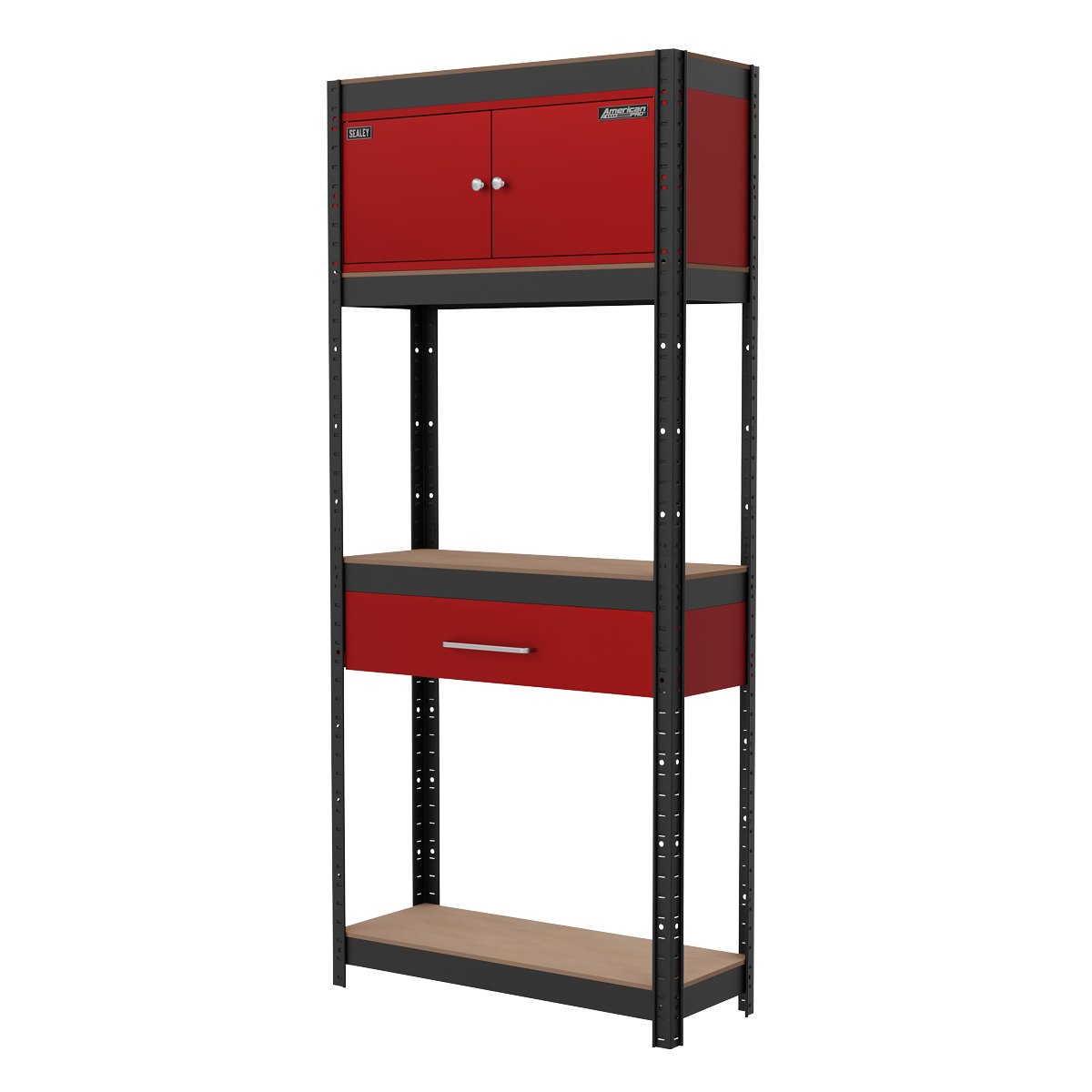 Shelving Unit 4-Tier with Cupboard & Drawer 150kg Capacity Per Level AP830R