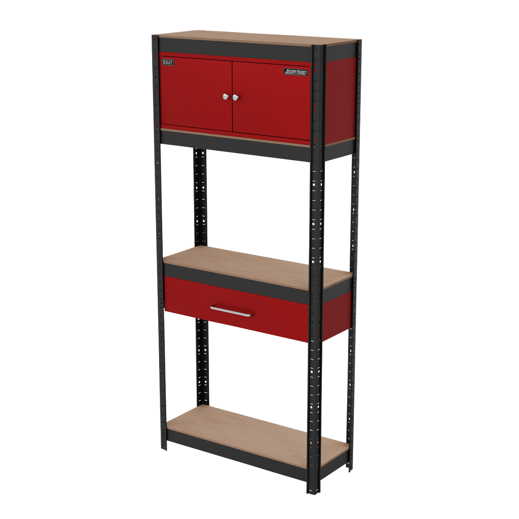 Shelving Unit 4-Tier with Cupboard & Drawer 150kg Capacity Per Level AP830R