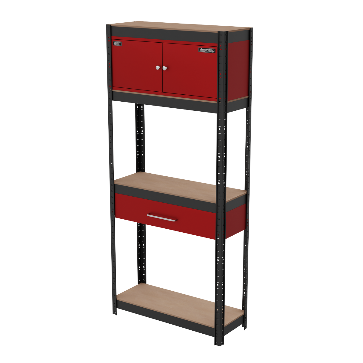 Shelving Unit 4-Tier with Cupboard & Drawer 150kg Capacity Per Level AP830R