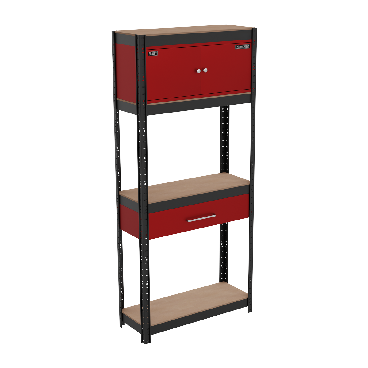 Shelving Unit 4-Tier with Cupboard & Drawer 150kg Capacity Per Level AP830R