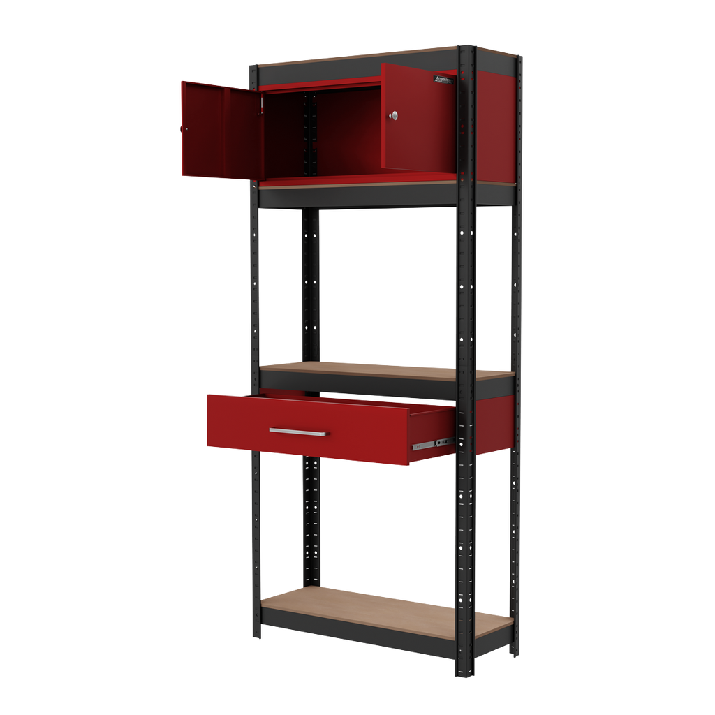 Shelving Unit 4-Tier with Cupboard & Drawer 150kg Capacity Per Level AP830R