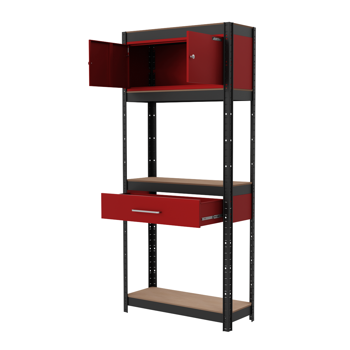 Shelving Unit 4-Tier with Cupboard & Drawer 150kg Capacity Per Level AP830R