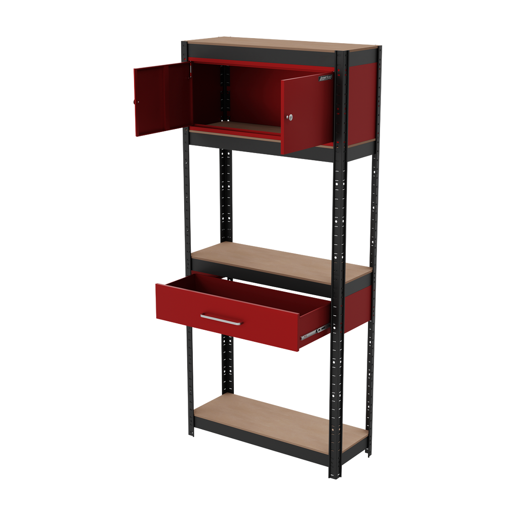 Shelving Unit 4-Tier with Cupboard & Drawer 150kg Capacity Per Level AP830R