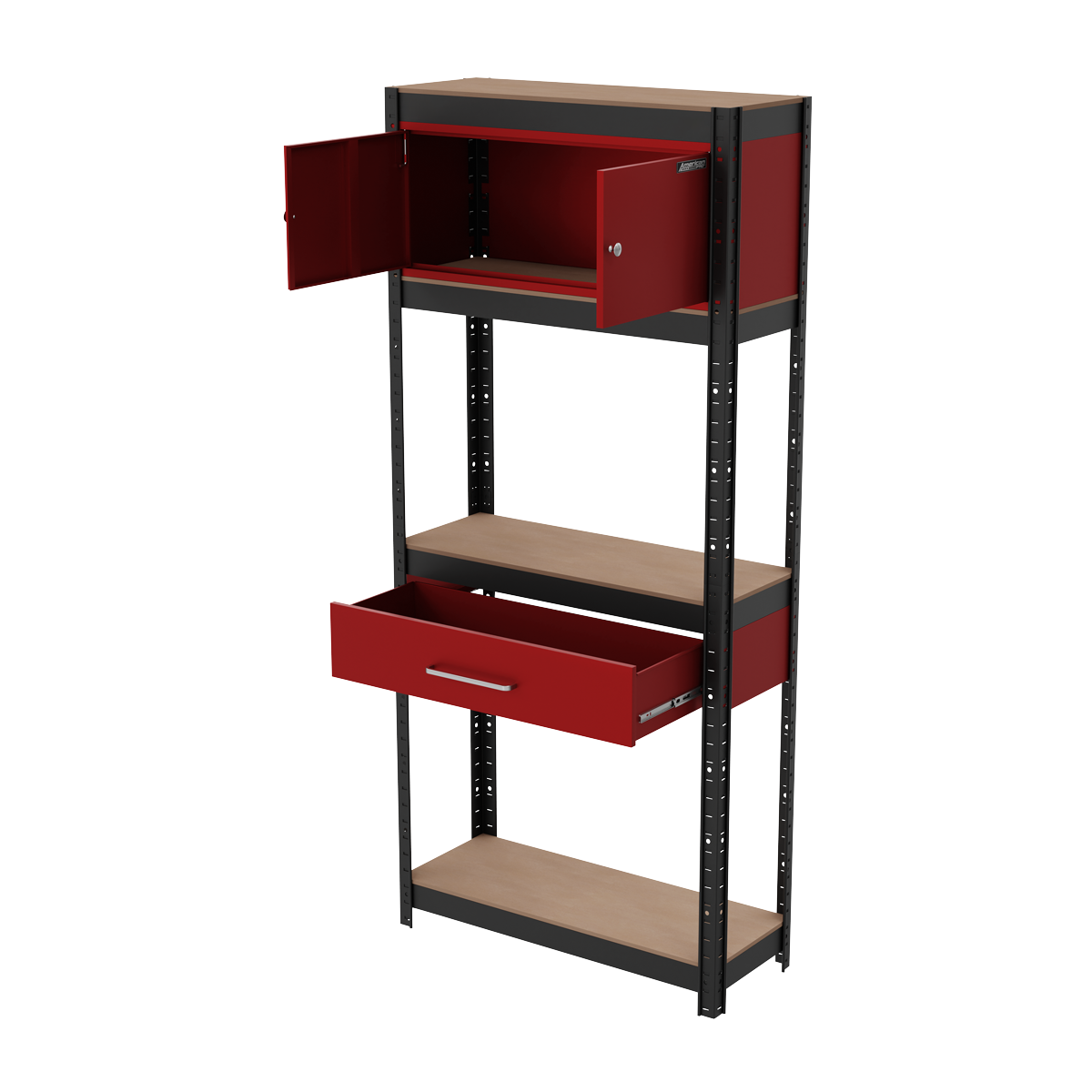 Shelving Unit 4-Tier with Cupboard & Drawer 150kg Capacity Per Level AP830R