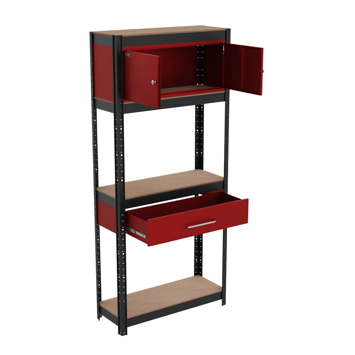 Shelving Unit 4-Tier with Cupboard & Drawer 150kg Capacity Per Level AP830R