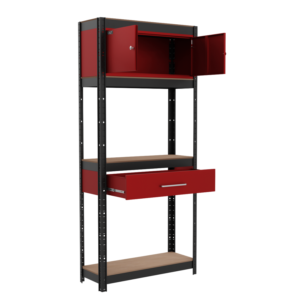 Shelving Unit 4-Tier with Cupboard & Drawer 150kg Capacity Per Level AP830R