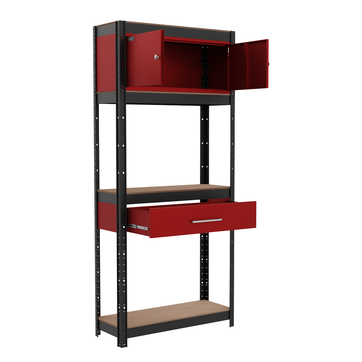 Shelving Unit 4-Tier with Cupboard & Drawer 150kg Capacity Per Level AP830R