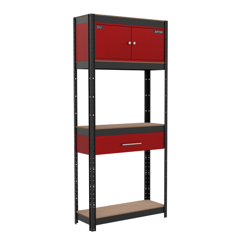 Shelving Unit 4-Tier with Cupboard & Drawer 150kg Capacity Per Level AP830R