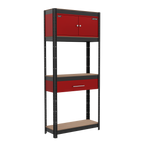 Shelving Unit 4-Tier with Cupboard & Drawer 150kg Capacity Per Level AP830R