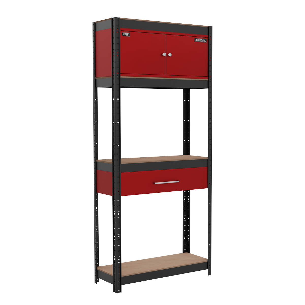 Shelving Unit 4-Tier with Cupboard & Drawer 150kg Capacity Per Level AP830R