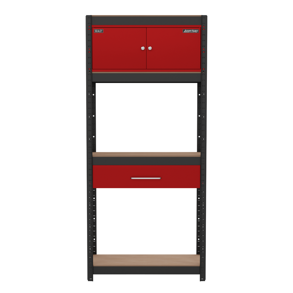 Shelving Unit 4-Tier with Cupboard & Drawer 150kg Capacity Per Level AP830R