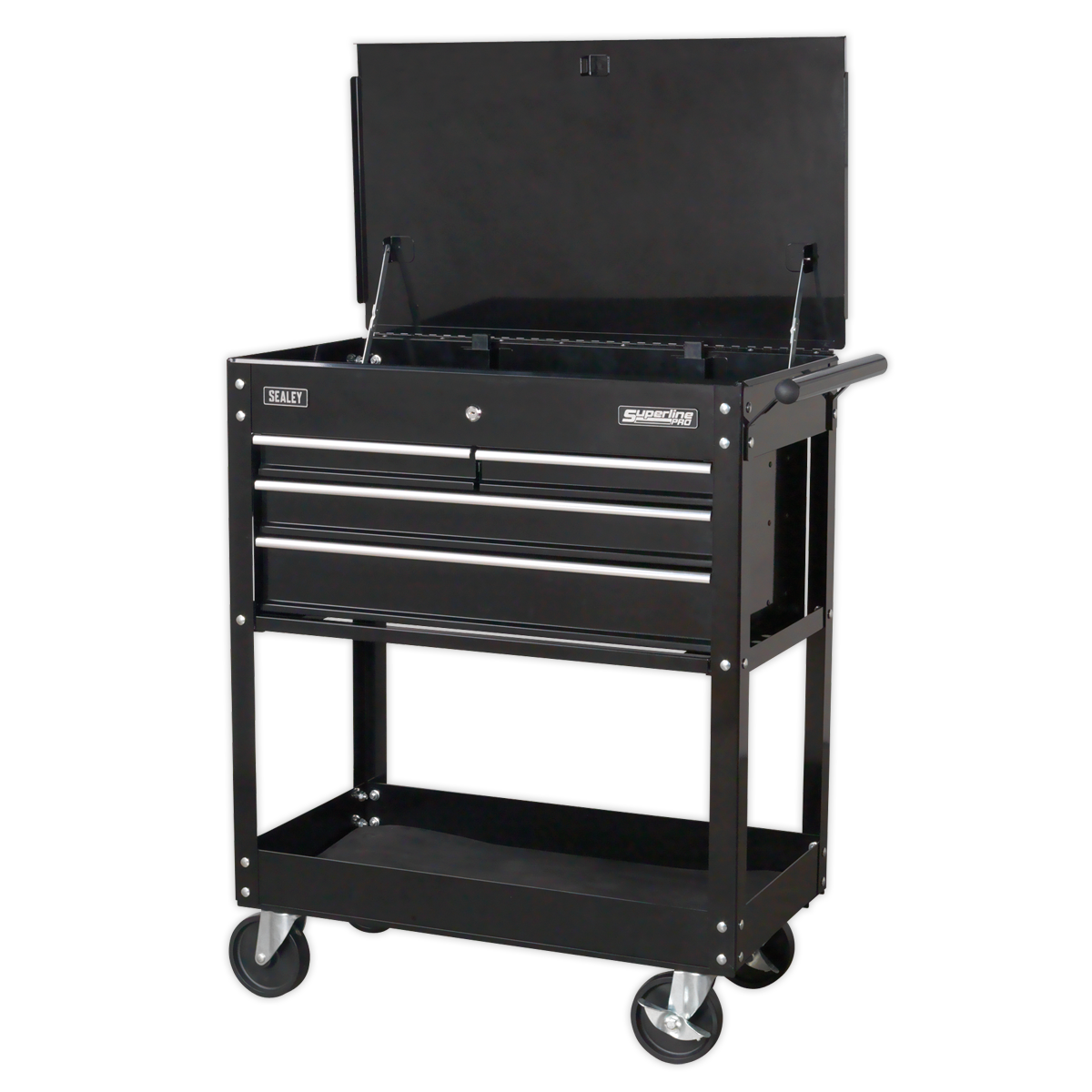 Heavy-Duty Mobile Tool & Parts Trolley with 4 Drawers & Lockable Top - Black AP850MB