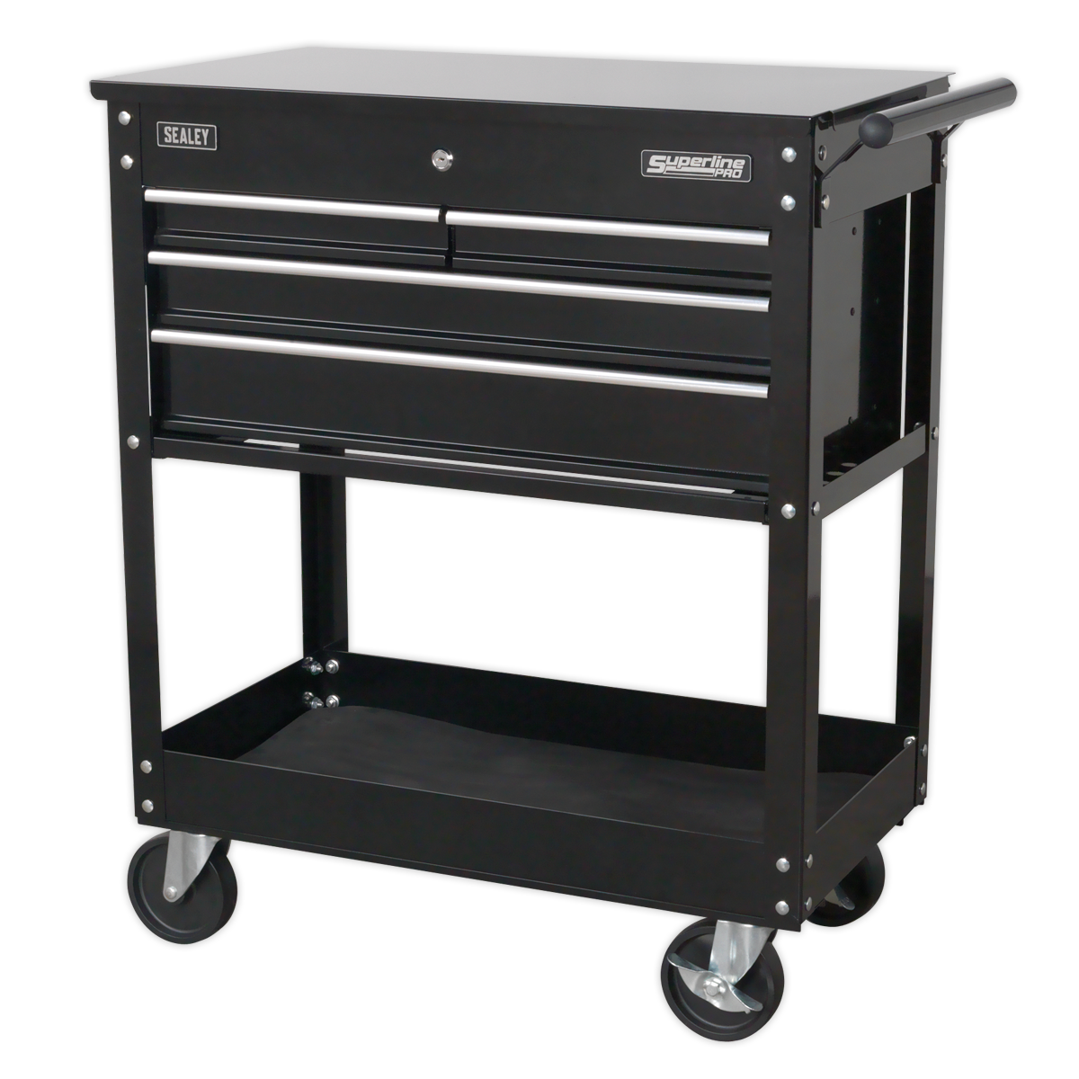 Heavy-Duty Mobile Tool & Parts Trolley with 4 Drawers & Lockable Top - Black AP850MB
