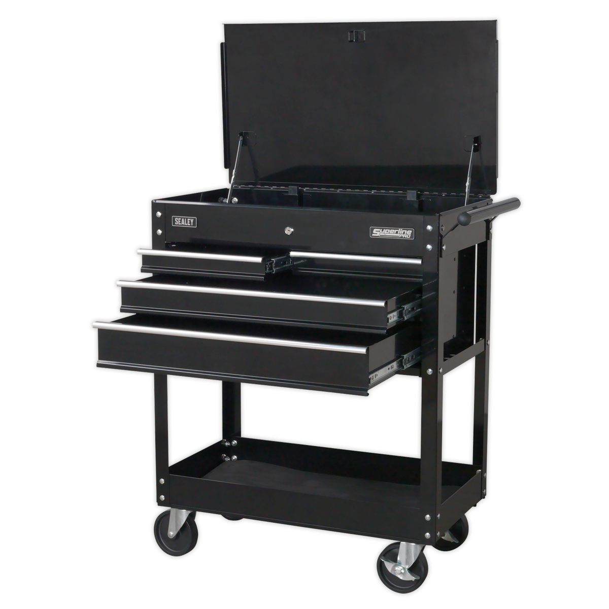 Heavy-Duty Mobile Tool & Parts Trolley with 4 Drawers & Lockable Top - Black AP850MB