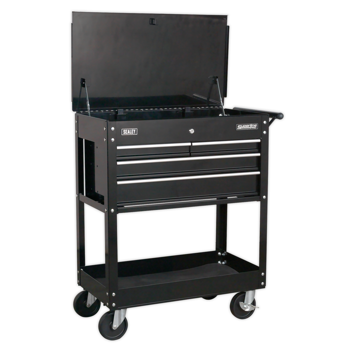 Heavy-Duty Mobile Tool & Parts Trolley with 4 Drawers & Lockable Top - Black AP850MB