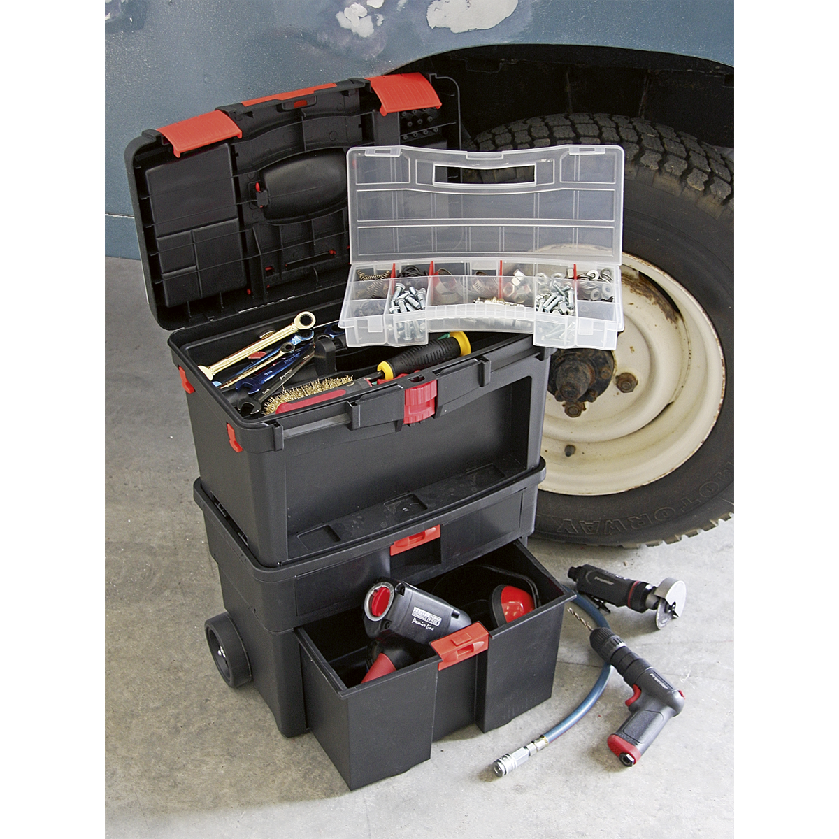 Mobile Toolbox with Tote Tray & Removable Assortment Box AP850