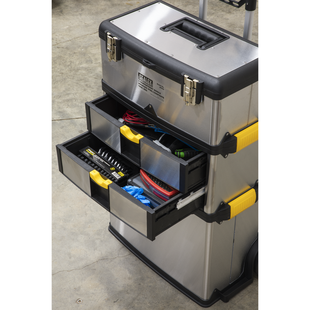 Mobile Stainless Steel/Composite Toolbox with 3 Compartments AP855