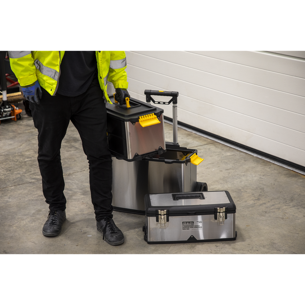 Mobile Stainless Steel/Composite Toolbox with 3 Compartments AP855