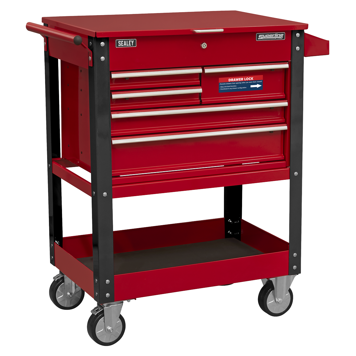 Heavy-Duty Mobile Tool & Parts Trolley with 5 Drawers & Lockable Top AP890M