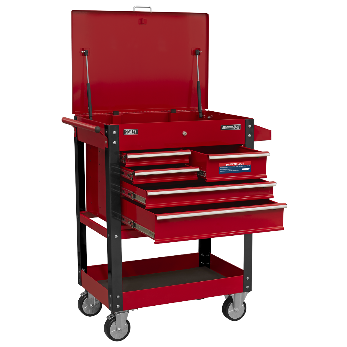 Heavy-Duty Mobile Tool & Parts Trolley with 5 Drawers & Lockable Top AP890M