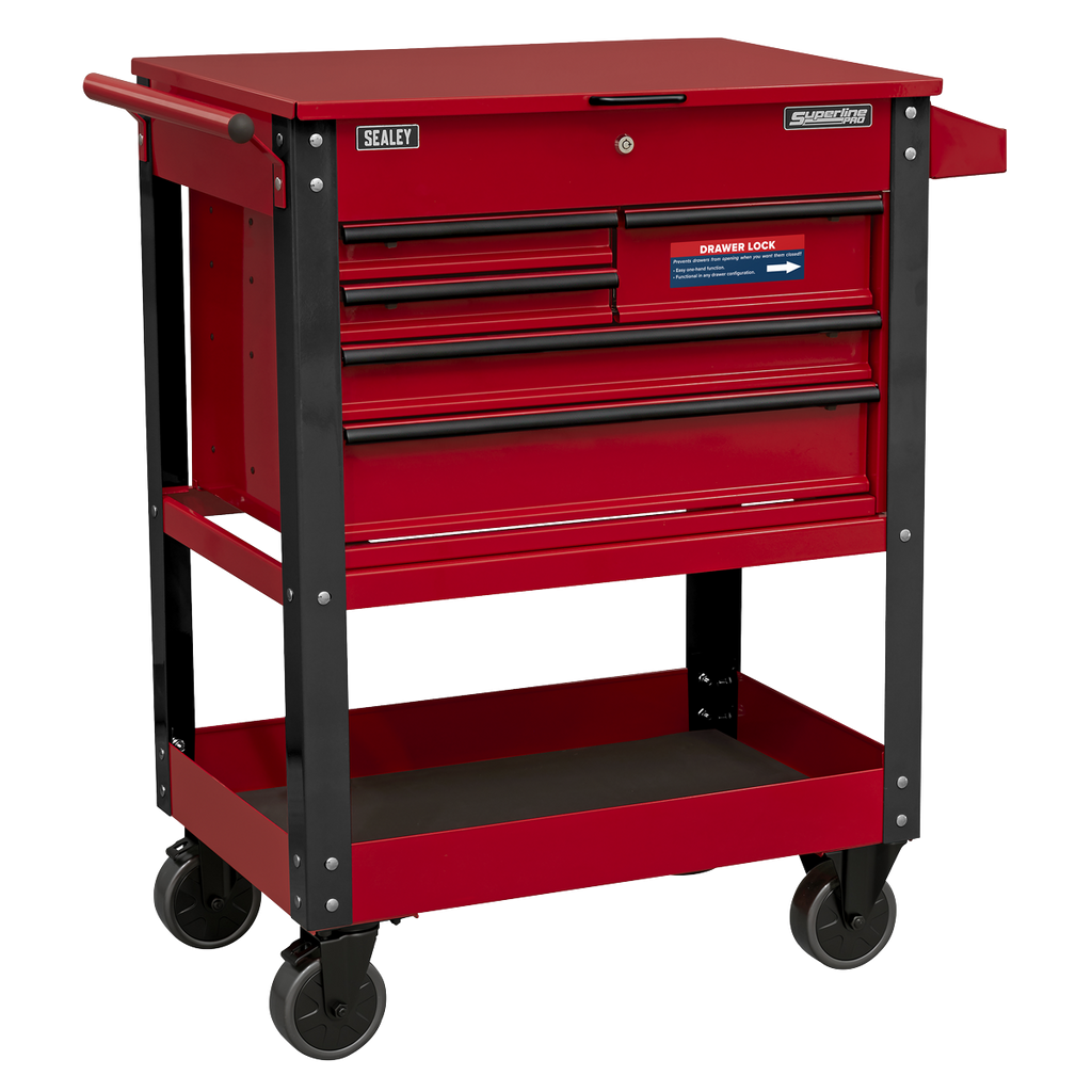 Heavy-Duty Mobile Tool & Parts Trolley with 5 Drawers & Lockable Top AP890M