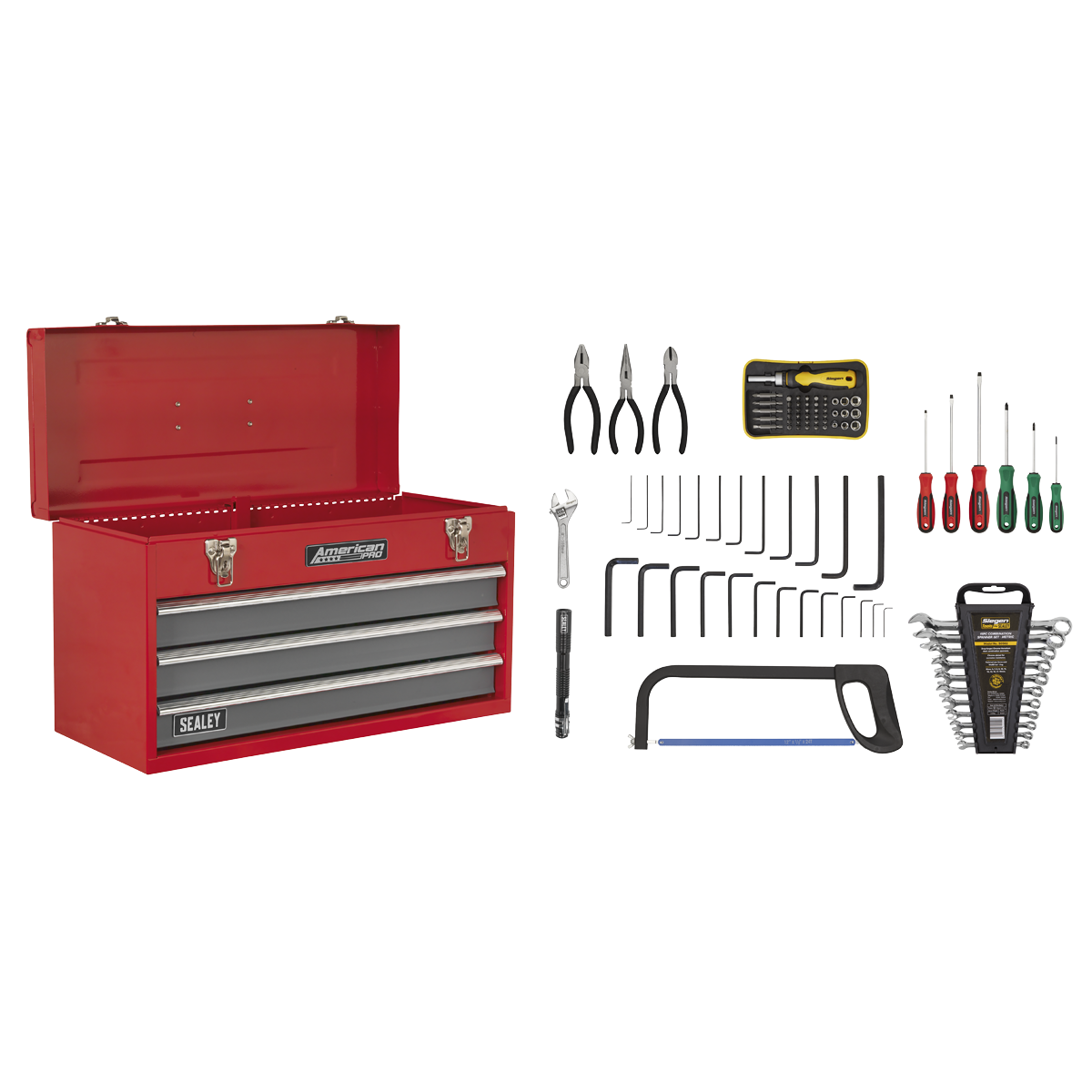 Tool Chest 3 Drawer with 93pc Tool Kit - Red/Grey AP9243BBCOMBO