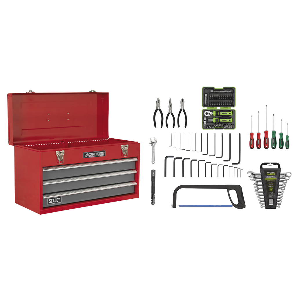 Tool Chest 3 Drawer with 93pc Tool Kit - Red/Grey AP9243BBCOMBO
