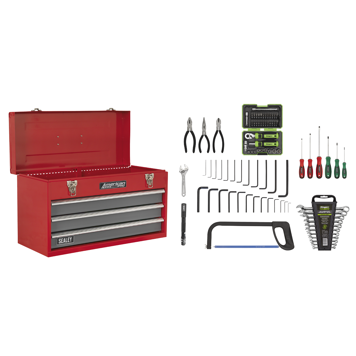 Tool Chest 3 Drawer with 93pc Tool Kit - Red/Grey AP9243BBCOMBO