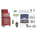 Topchest & Rollcab Combination 10 Drawer with 148pc Tool Kit - Red APCOMBOBBTK55